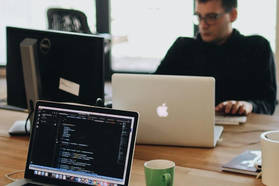 Laptops running macOS in an office