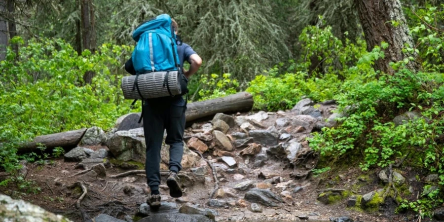 Man Walking on Rocky Terrain