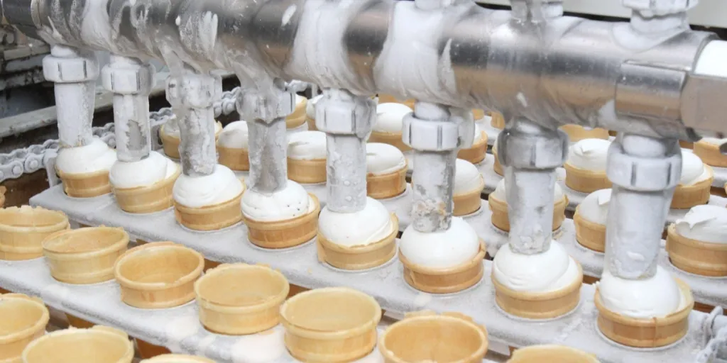 Mass preparation of ice cream on factory