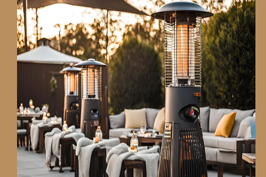 Natura gas patio heaters at an evening event