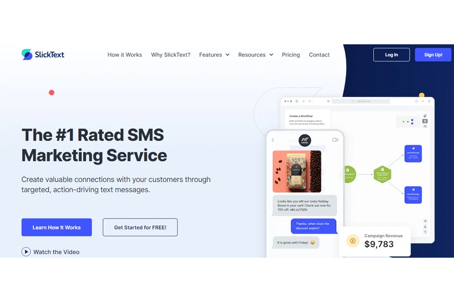 SlickText’s impressive sales page for its SMS service