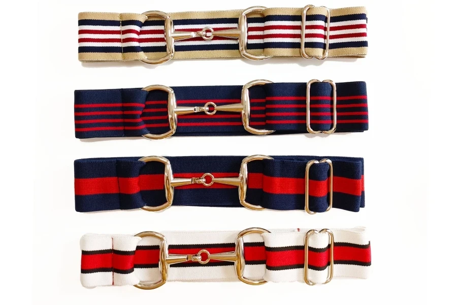 Snaffle Bit Buckle Elastic Equestrian Belt with Stripe Color