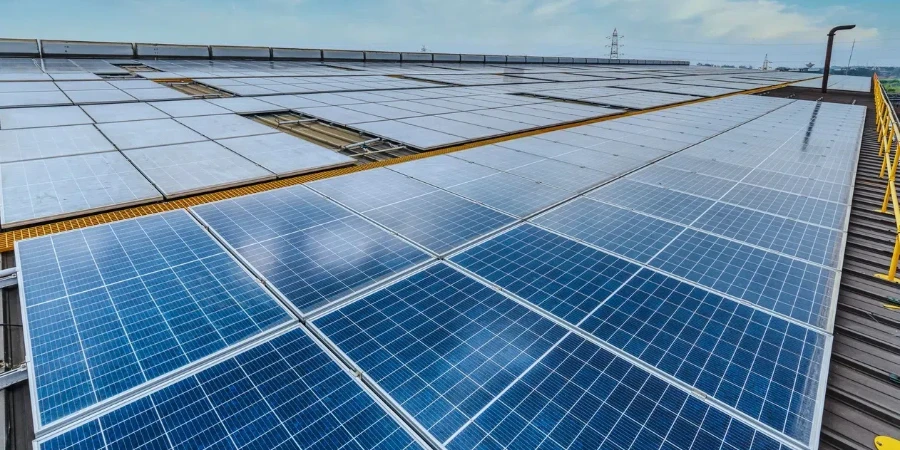 Solar panel on a factory roof