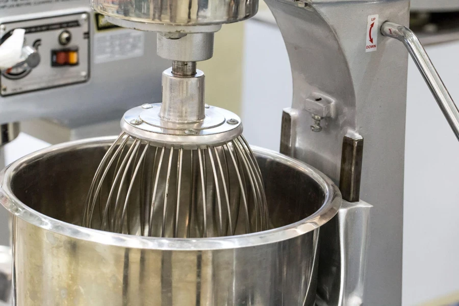 Stainless steel electric mixer in bakery