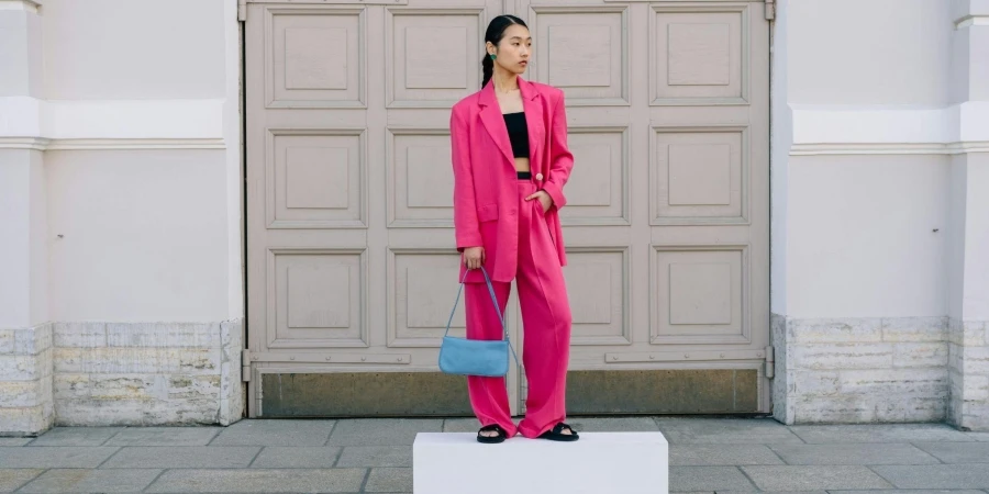 Stylish Woman Holding a Blue Bag