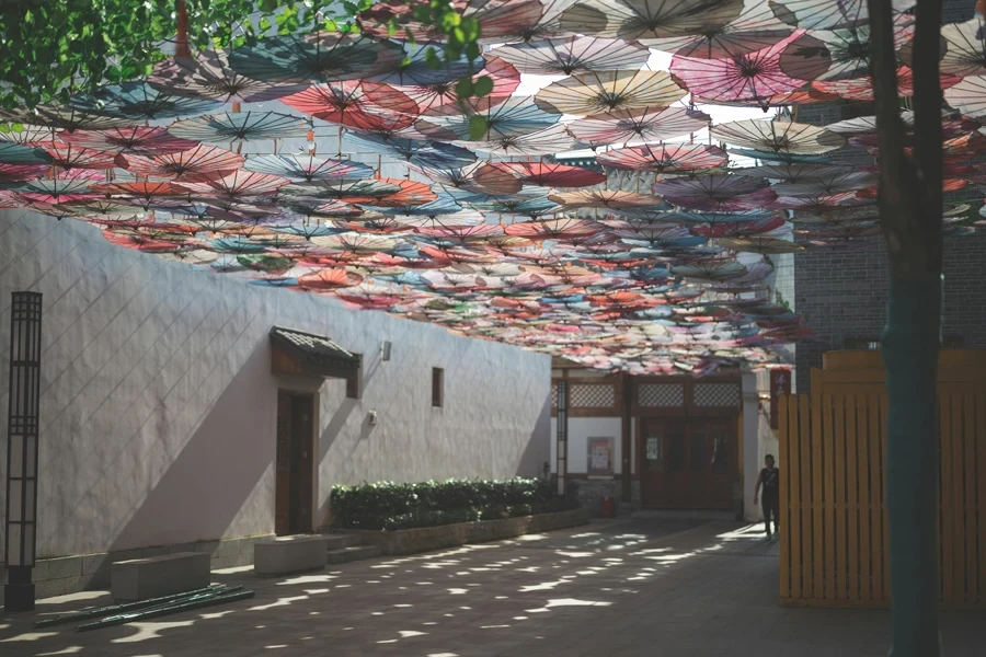 Traditional Oil-paper Umbrellas Decoration on the Ceiling