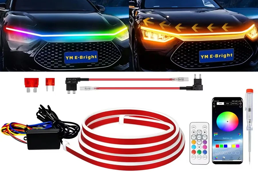 Waterproof Flexible Dynamic Hood Light Bar Headlight App Control RGB Car Ambient Light Strip LED Hood Strip Light For Car