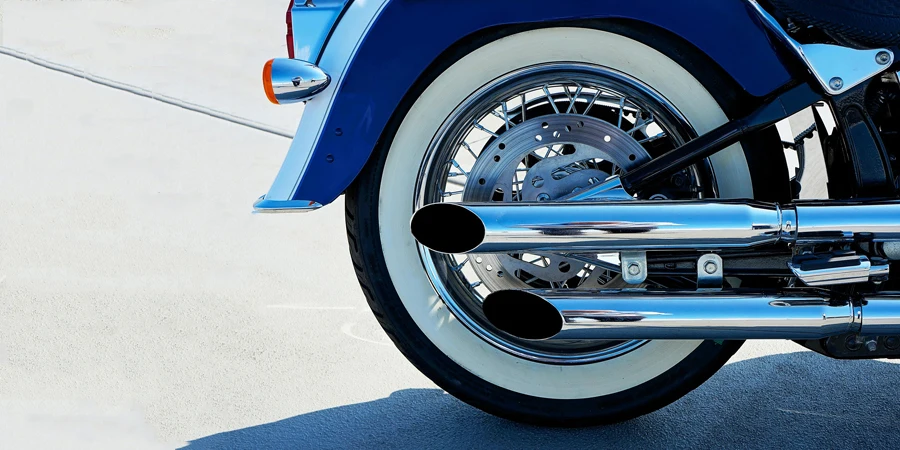 Wheel and Exhaust of Vintage Motorbike