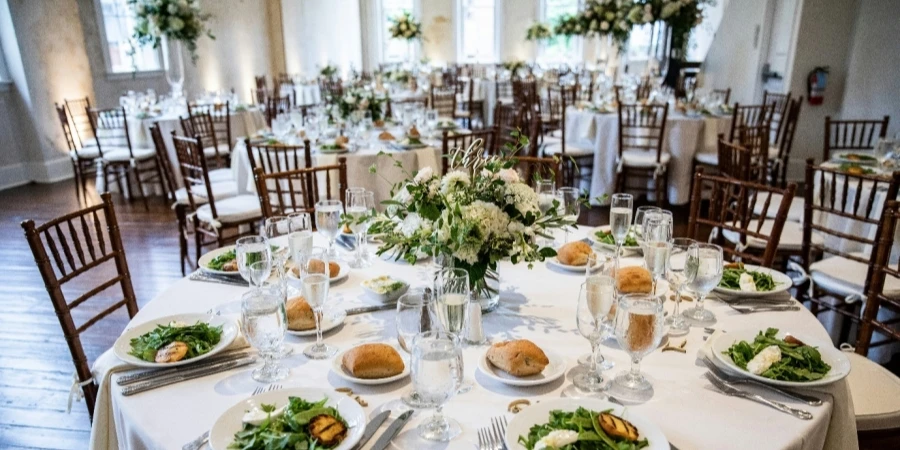 White and green wedding reception decor