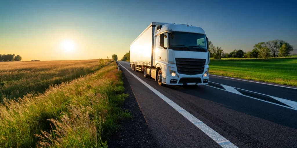 White truck driving down a road