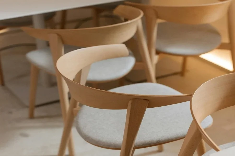 Wooden chairs in muted colors