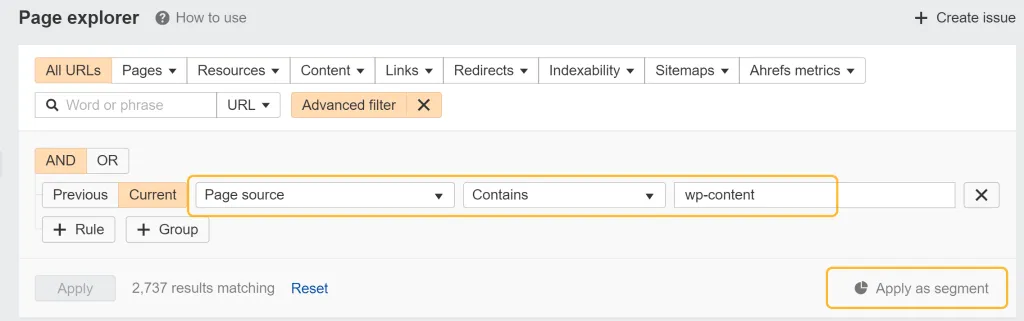 Advanced filter to find different CMSs