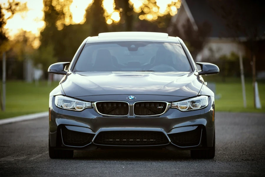 black BMW car surrounded by grass field