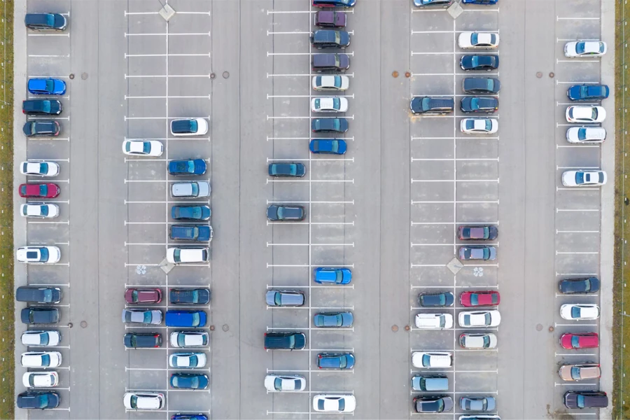 car parking in a residential area of the city aerial view from above