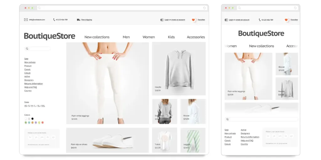 Fashion store mock-up of product category pages