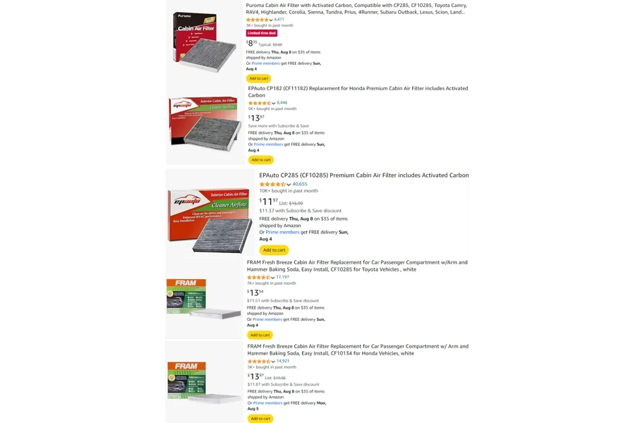 top-selling air filters