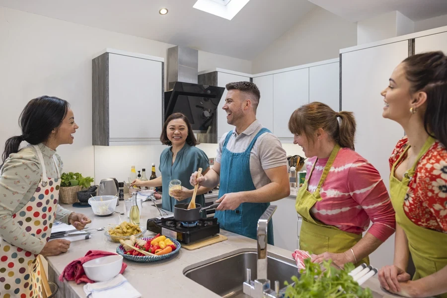 A group of people in a cooking class