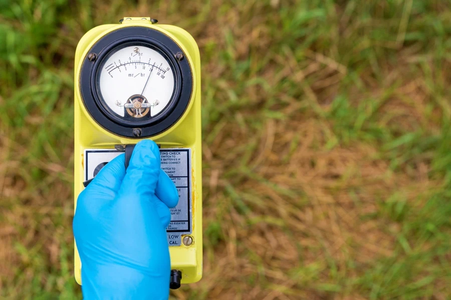 A meter showing a high radiation level