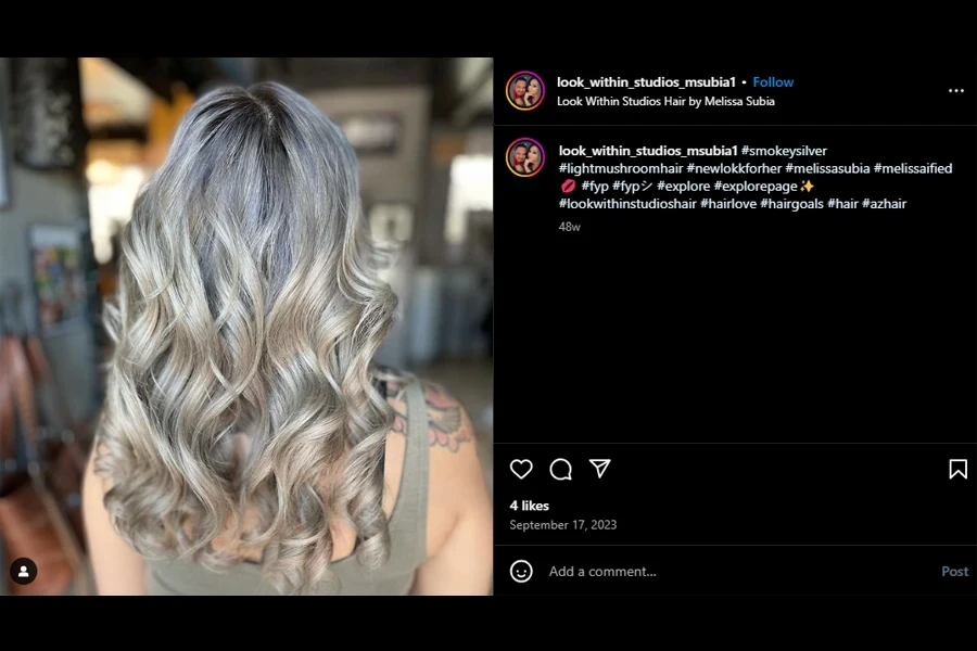 A screenshot of a woman showcasing lighter mushroom blonde