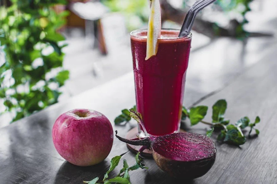 A smoothie in a drinking glass