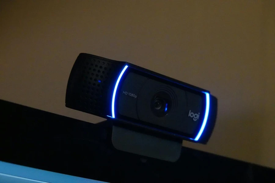 A webcam fitted on a monitor