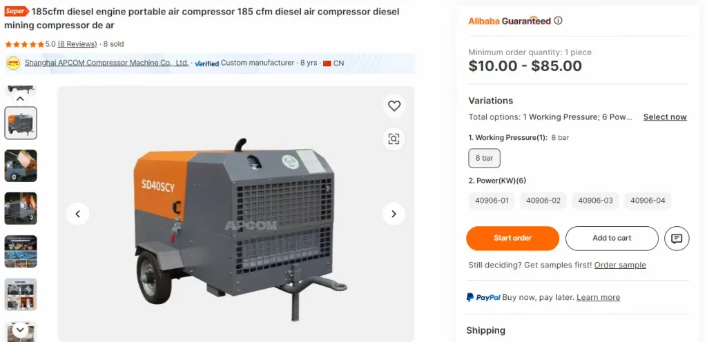 APCOM 185 CFM Diesel Engine Portable Air Compressor