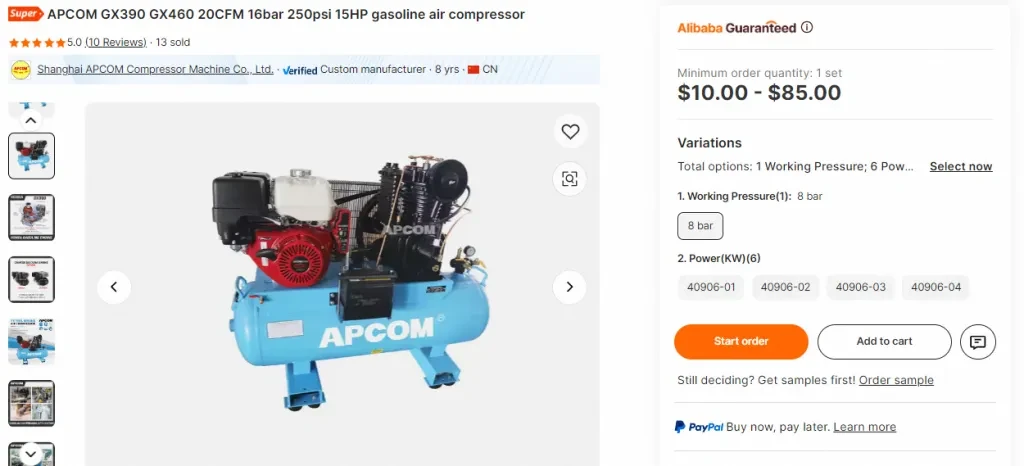 APCOM GX390 15HP Gasoline Air Compressor