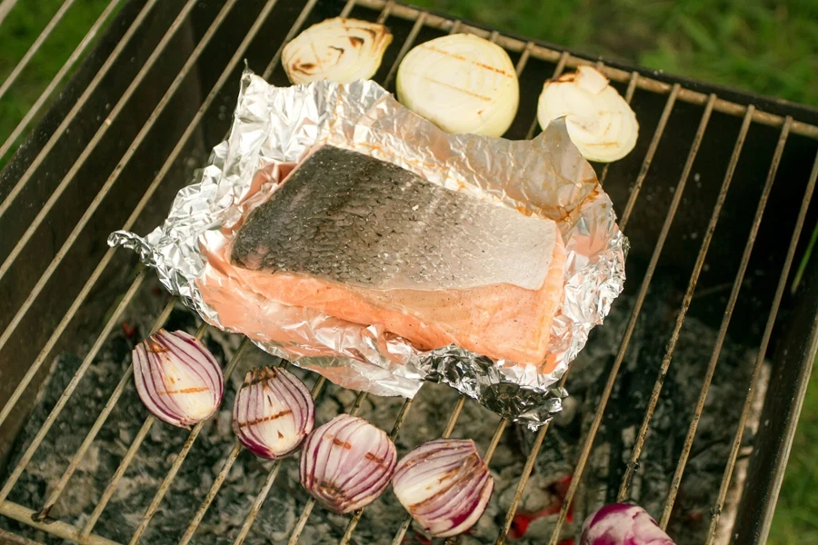 Barbecued Fresh Salmon With Trout And Onion