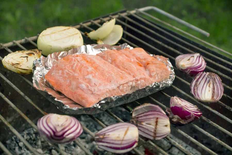 Barbecued Fresh Salmon With Trout And Onion