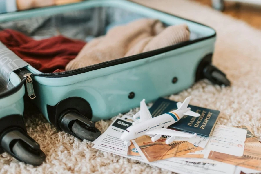 Black and Green Luggage Bag on Brown Carpet