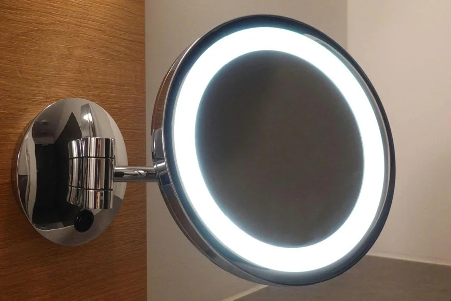 Close-up of a Modern Mirror with LED Light