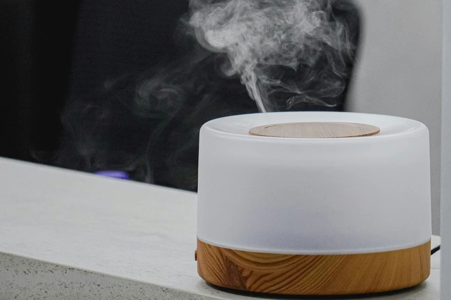 Close-up of an Essential Oil Diffuser Standing in a Modern Interior