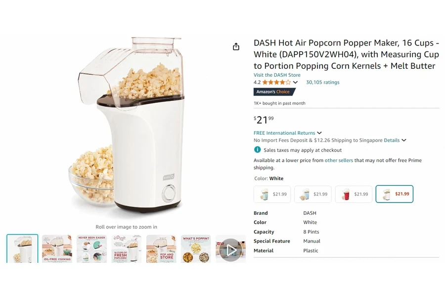 Dash Hot Air Popcorn Popper Maker