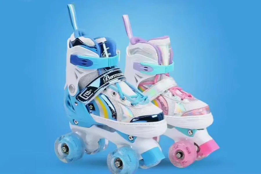 EACHkids Flashing Roller Skating Shoe Soy Luna 4 Wheels Quad Adjustable PU Material Roller Skates to Buy for Kids