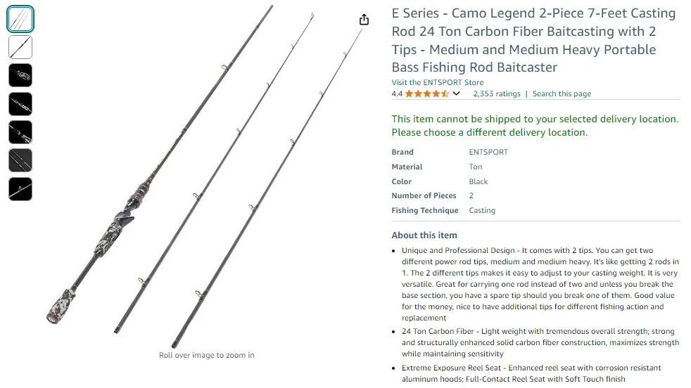 Entsport 2-Piece Casting Baitcasting Fishing Rod