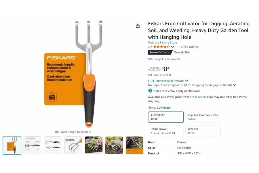 Fiskars Ergo Cultivator for Digging, Aerating Soil