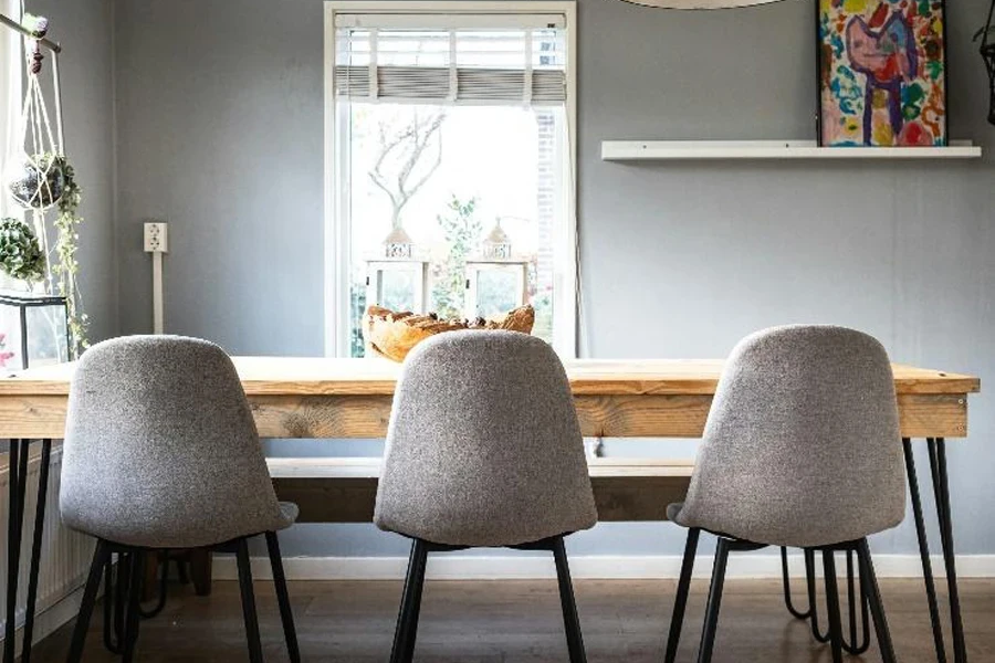 Gray upholstered round back dining chairs