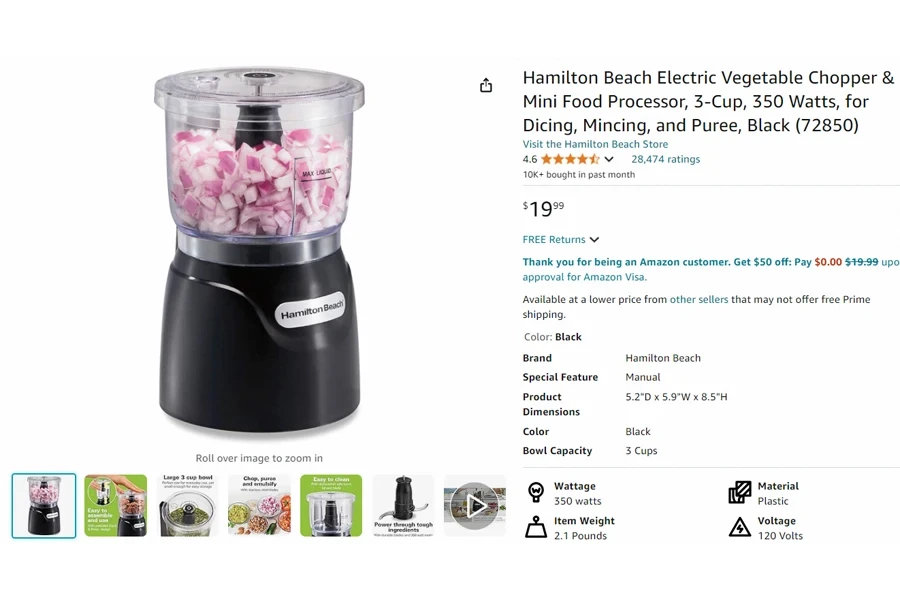 Hamilton Beach Electric Vegetable Chopper & Mini Food Processor