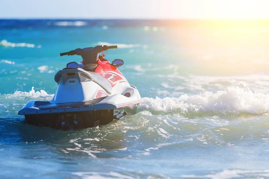 Jet Ski Moored inon on waves of sea