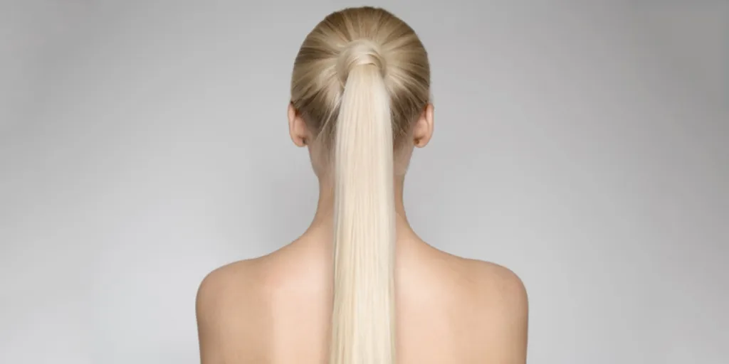 Long blonde ponytail from behind