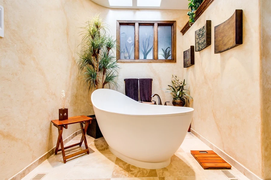 Luxurious sleek bathroom with planters and frames