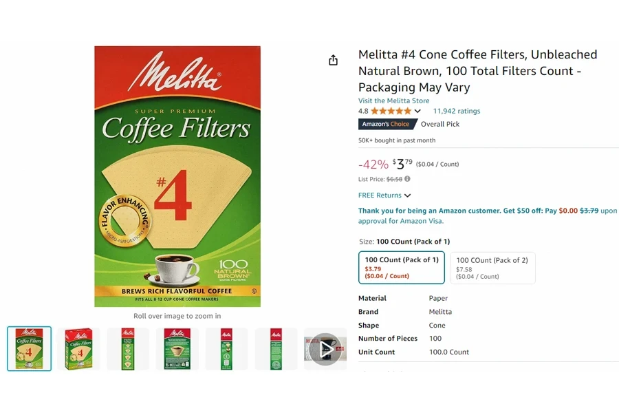 Melitta #4 Cone Coffee Filters