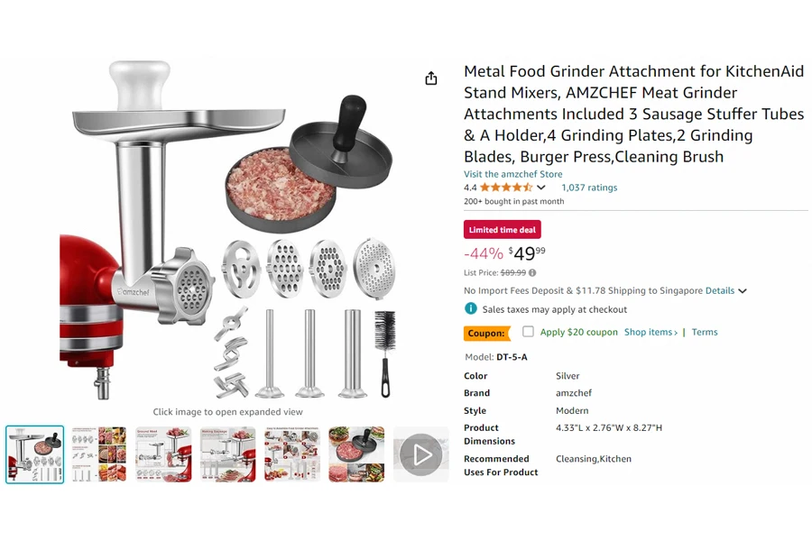 Metal Food Grinder Attachment for KitchenAid Stand Mixer