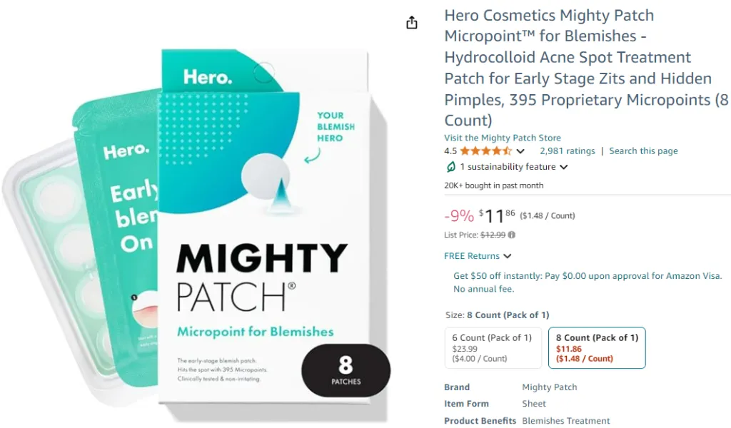 Mighty Patch Micropoint™ for Blemishes from Hero Cosmetics