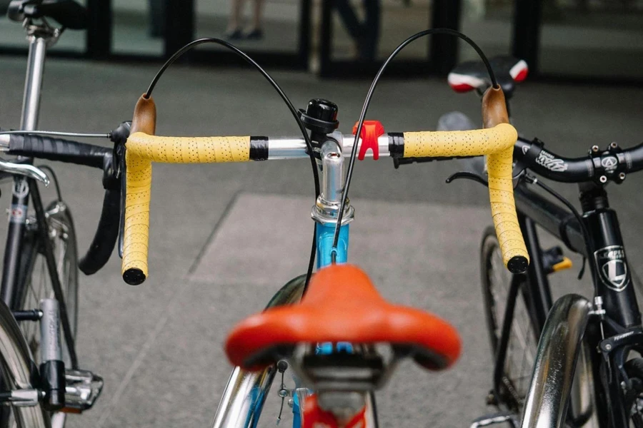 Modern road bicycle on parking