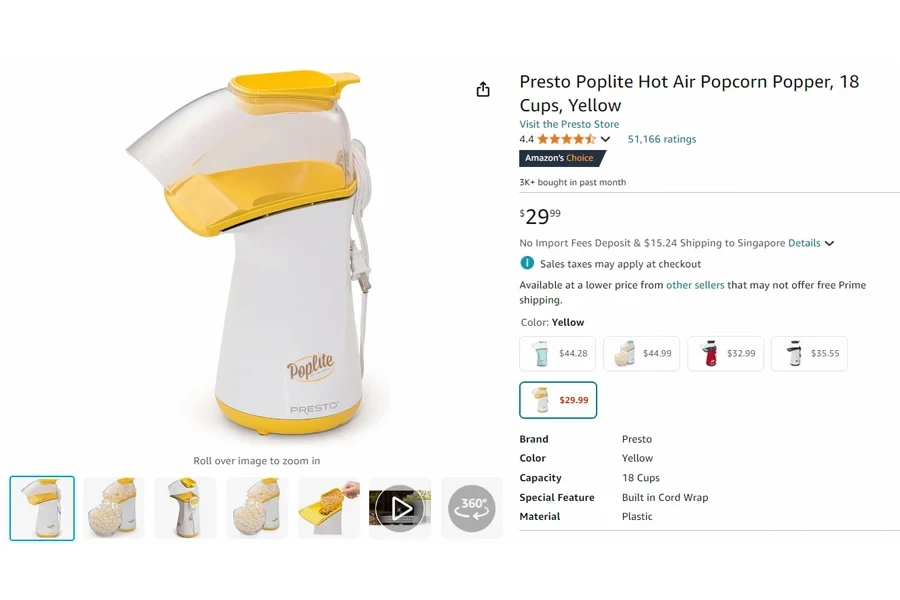 Presto Poplite Hot Air Popcorn Popper