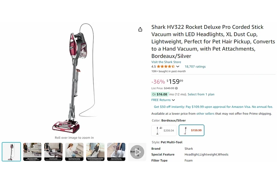 Shark HV322 Rocket Pet Plus corded stick vacuum