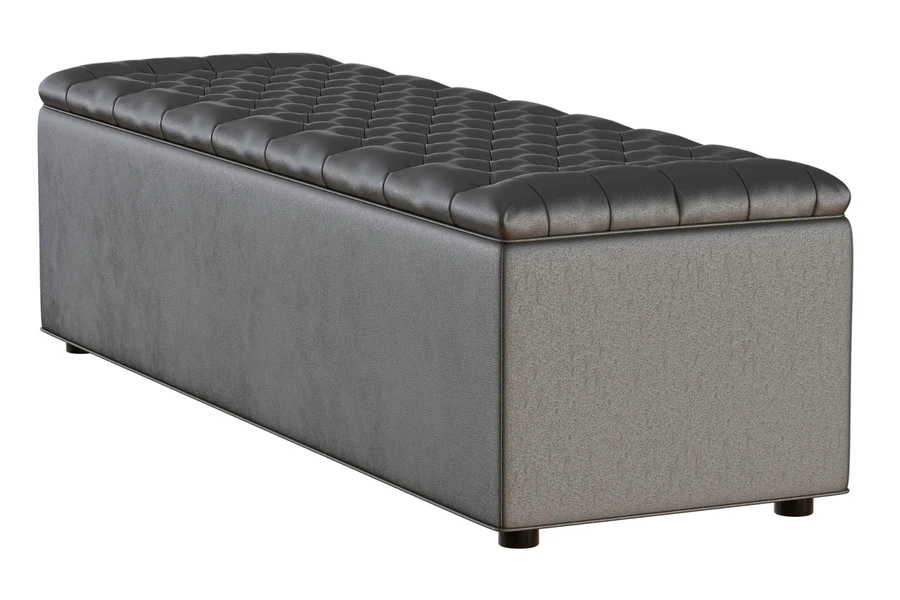 Shiny black leather storage ottoman