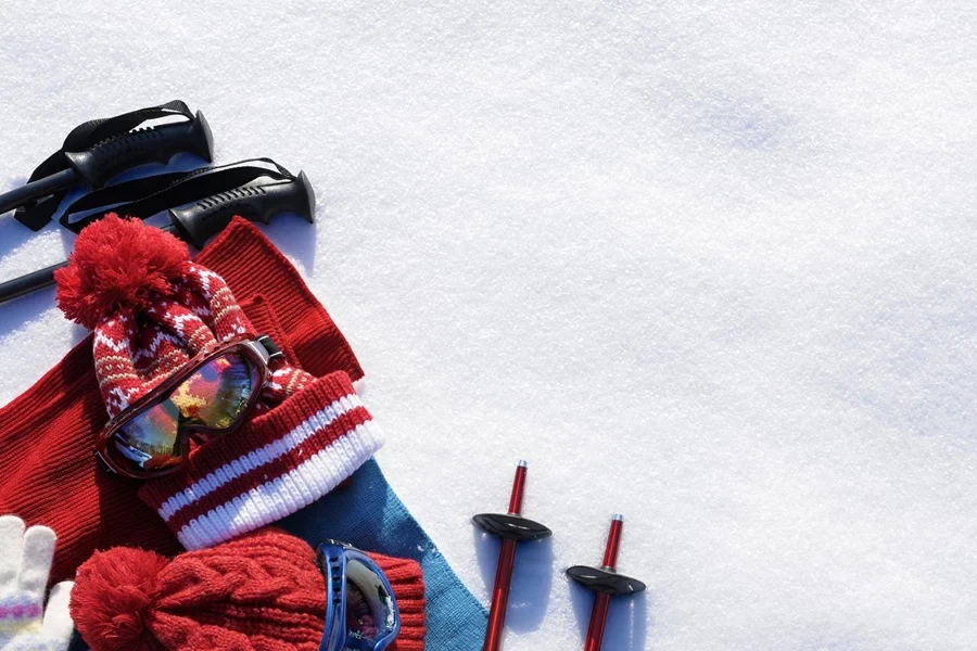 Ski equipment snow background