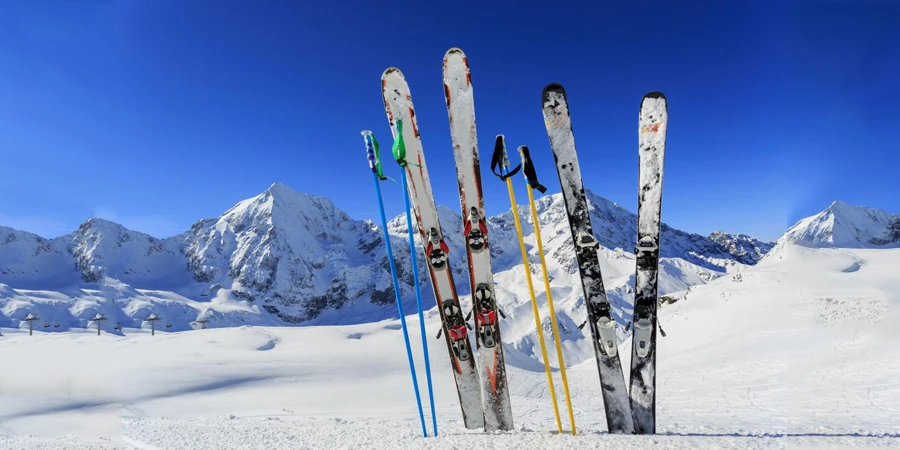 Ski equipments on snow